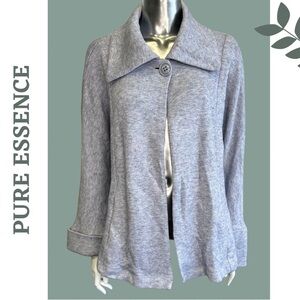 Pure Essence Light Blue Sweater Jacket Button Closure Pockets Collar